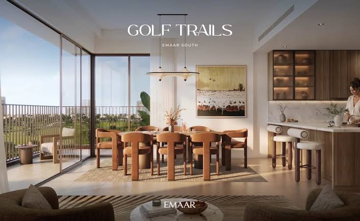 Golf Trails residences exterior at dusk, Emaar South